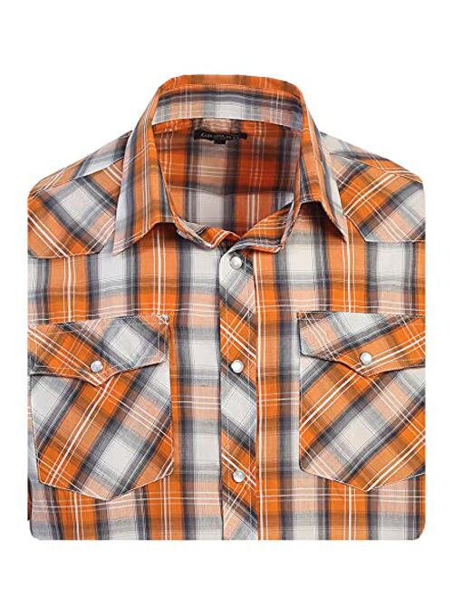 Gioberti Boys Casual Western Plaid Long Sleeve Pearl Snaps Shirt