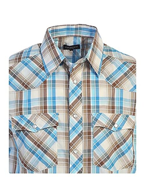 Gioberti Boys Casual Western Plaid Long Sleeve Pearl Snaps Shirt