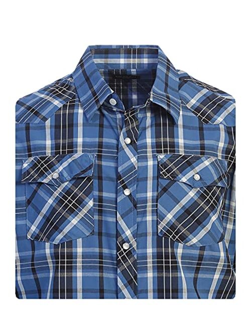 Gioberti Boys Casual Western Plaid Long Sleeve Pearl Snaps Shirt