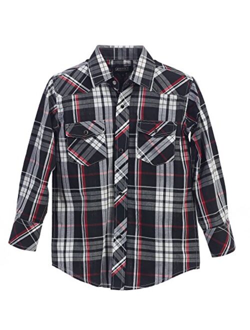 Gioberti Boys Casual Western Plaid Long Sleeve Pearl Snaps Shirt