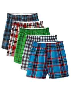 Boys' Woven Boxer, Exposed and Covered Waistband (Pack of 5)