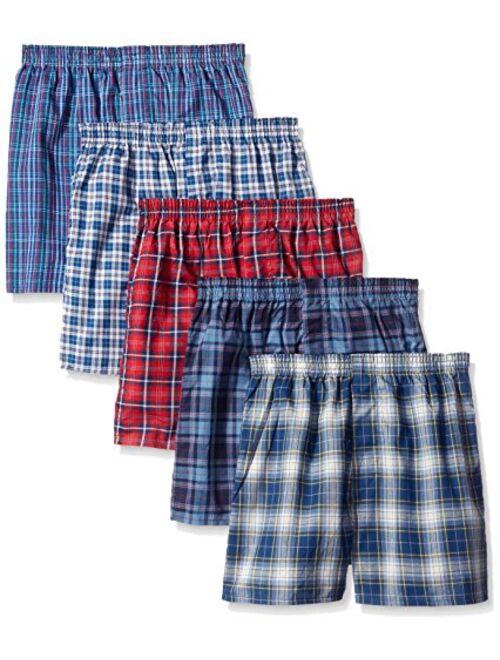 Fruit of the Loom Boys' Woven Boxer, Exposed and Covered Waistband (Pack of 5)