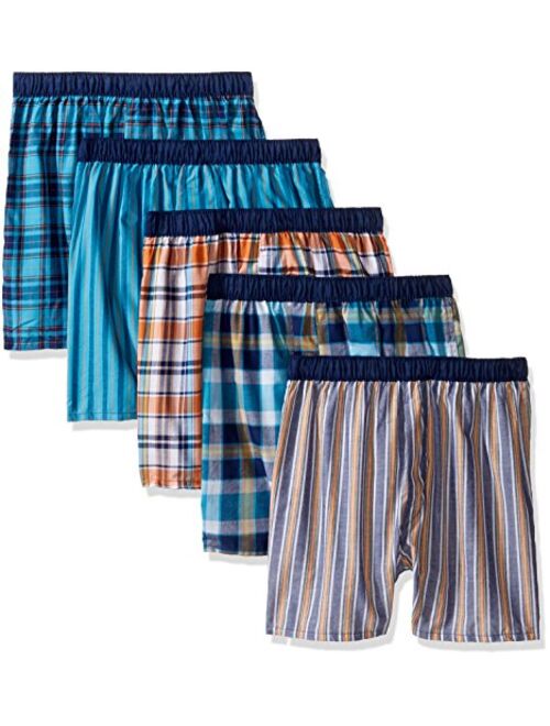 Fruit of the Loom Boys' Woven Boxer, Exposed and Covered Waistband (Pack of 5)