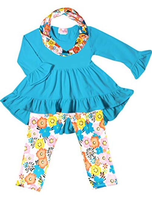 Toddler Little Girls Spring Colors Easter Outfits - Top Leggings Scarf Set - Unique Boutique Designs & Quality