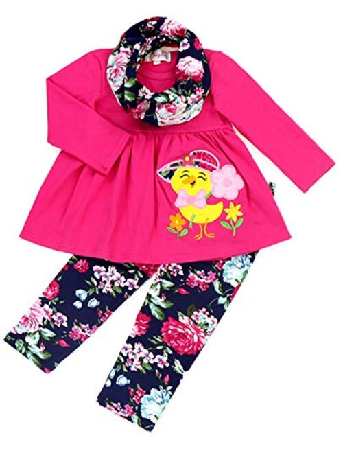 Toddler Little Girls Spring Colors Easter Outfits - Top Leggings Scarf Set - Unique Boutique Designs & Quality