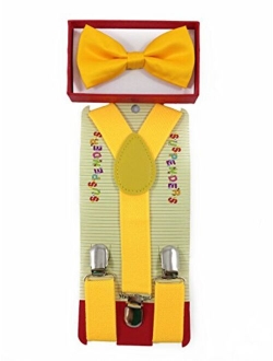 CUTE Baby Toddler Kids Children Boys Plain Elastic Suspender & Bow Tie Set