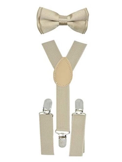 CUTE Baby Toddler Kids Children Boys Plain Elastic Suspender & Bow Tie Set