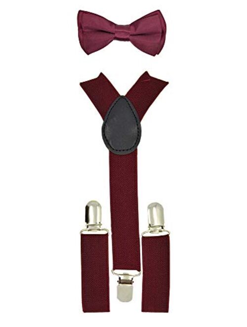 CUTE Baby Toddler Kids Children Boys Plain Elastic Suspender & Bow Tie Set