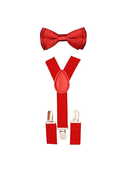 CUTE Baby Toddler Kids Children Boys Plain Elastic Suspender & Bow Tie Set