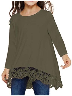 Girls Casual Tunic Tops Long Sleeve Loose Soft Blouse T-Shirt for 4-13 Years