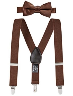 Suspenders for Kids Gift Set Wedding Tuxedo Genuine Leather Premium 1 Inch Suspender