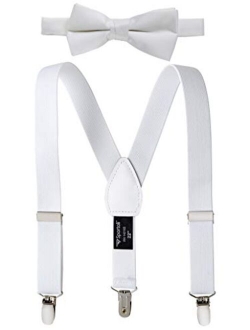 Suspenders for Kids Gift Set Wedding Tuxedo Genuine Leather Premium 1 Inch Suspender