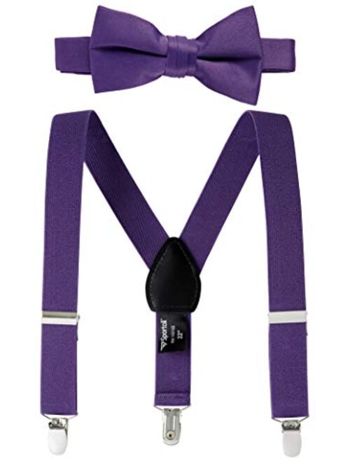 Suspenders for Kids Gift Set Wedding Tuxedo Genuine Leather Premium 1 Inch Suspender