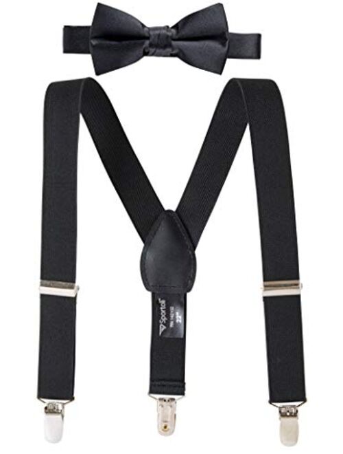 Suspenders for Kids Gift Set Wedding Tuxedo Genuine Leather Premium 1 Inch Suspender