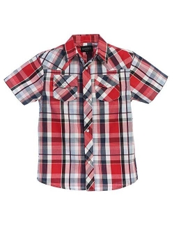 Boys Casual Western Plaid Pearl Snap-on Buttons Short Sleeve Shirt