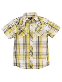 Boys Casual Western Plaid Pearl Snap-on Buttons Short Sleeve Shirt