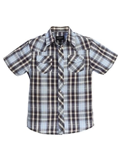 Boys Casual Western Plaid Pearl Snap-on Buttons Short Sleeve Shirt