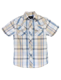 Boys Casual Western Plaid Pearl Snap-on Buttons Short Sleeve Shirt