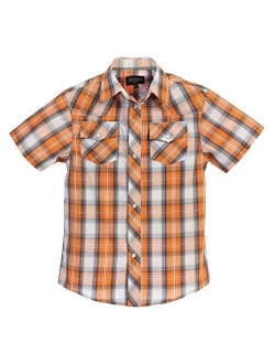 Boys Casual Western Plaid Pearl Snap-on Buttons Short Sleeve Shirt