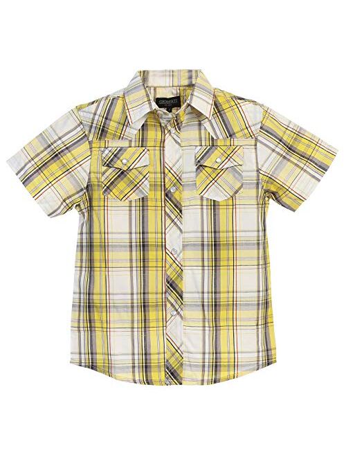 Gioberti Boys Casual Western Plaid Pearl Snap-on Buttons Short Sleeve Shirt