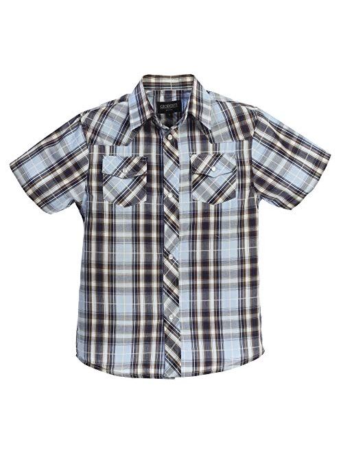 Gioberti Boys Casual Western Plaid Pearl Snap-on Buttons Short Sleeve Shirt