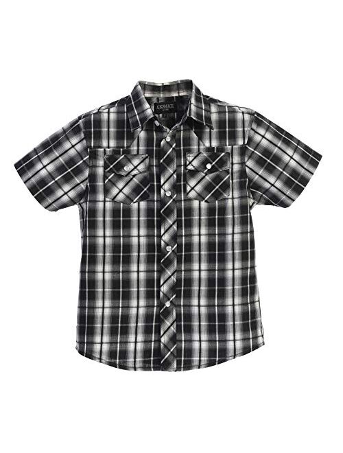 Gioberti Boys Casual Western Plaid Pearl Snap-on Buttons Short Sleeve Shirt