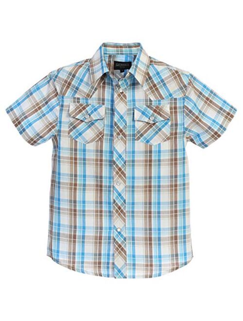 Gioberti Boys Casual Western Plaid Pearl Snap-on Buttons Short Sleeve Shirt