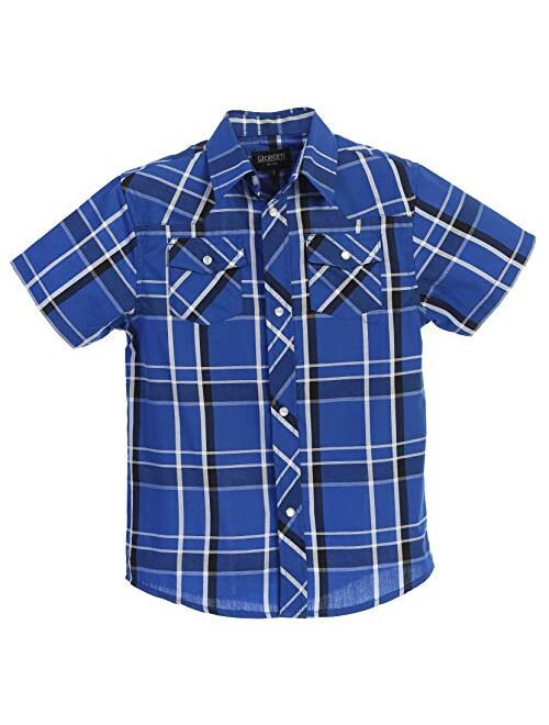 Gioberti Boys Casual Western Plaid Pearl Snap-on Buttons Short Sleeve Shirt