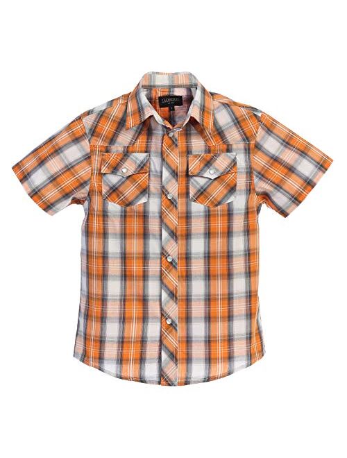 Gioberti Boys Casual Western Plaid Pearl Snap-on Buttons Short Sleeve Shirt