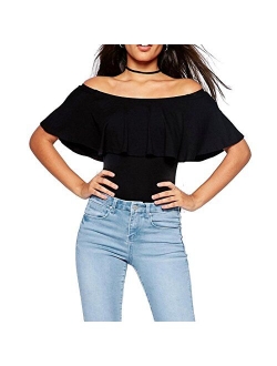 Cheapcotton Women's Bardot Neckline Ruffle Overlay Bodysuit