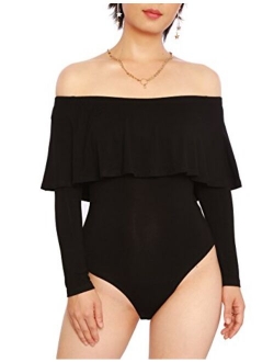 May&Maya Women's Off Shoulder with Ruffle Overlay Bodysuit