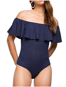 May&Maya Women's Off Shoulder with Ruffle Overlay Bodysuit