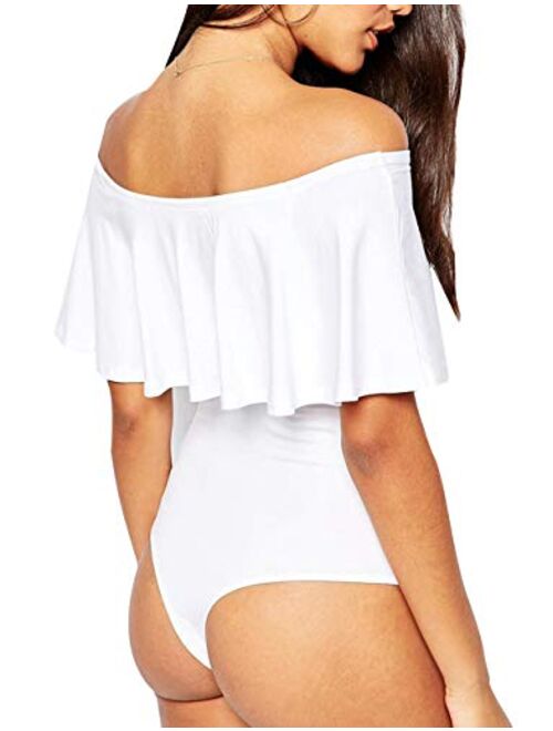 May&Maya Women's Off Shoulder with Ruffle Overlay Bodysuit