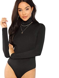 Women's Long Sleeve Turtleneck Basic Jumpsuits Bodysuit Leotard