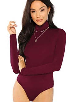 Women's Long Sleeve Turtleneck Basic Jumpsuits Bodysuit Leotard