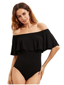 Women's Off The Shoulder Short Sleeve Ruffle Bodysuit