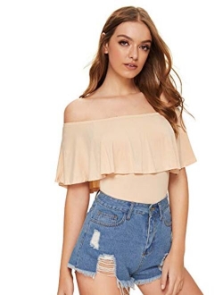 Women's Off The Shoulder Short Sleeve Ruffle Bodysuit