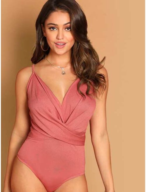 Shein Plunging Neck Cross Wrap Cami Bodysuit