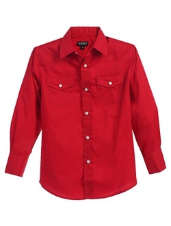 Boys Casual Western Solid Long Sleeve Shirt with Pearl Snaps