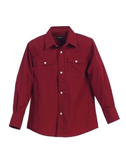 Boys Casual Western Solid Long Sleeve Shirt with Pearl Snaps