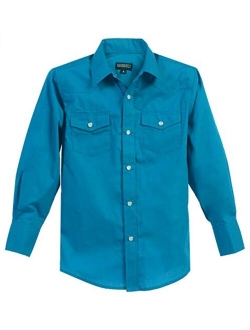 Boys Casual Western Solid Long Sleeve Shirt with Pearl Snaps