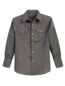 Boys Casual Western Solid Long Sleeve Shirt with Pearl Snaps