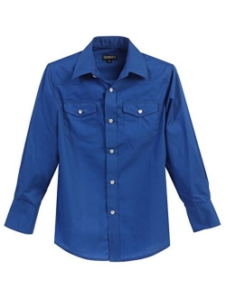 Boys Casual Western Solid Long Sleeve Shirt with Pearl Snaps