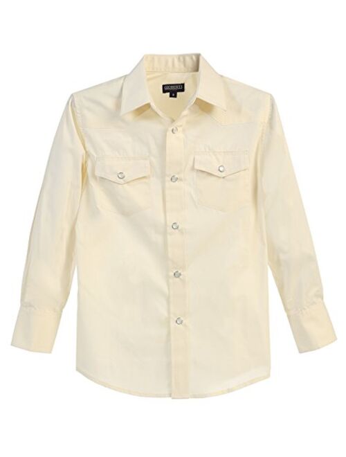 Gioberti Boys Casual Western Solid Long Sleeve Shirt with Pearl Snaps