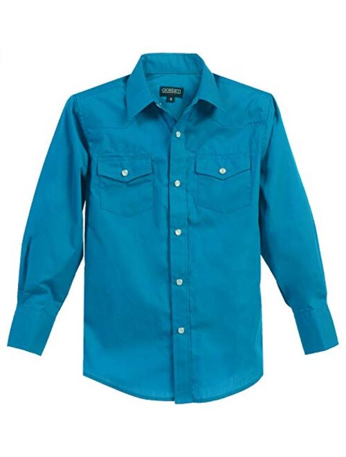 Gioberti Boys Casual Western Solid Long Sleeve Shirt with Pearl Snaps