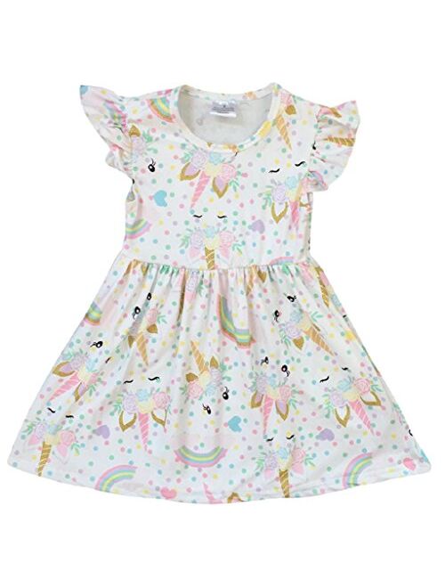 Little Girl Dress Kids Unicorn Rainbow Easter Summer Flower Girl Dress 2T-8