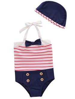 stylesilove Toddler Kids Girl Cute and Fun One-Piece Swimsuit with Hat 2pcs Set Bathing Suit Beach Swimwear