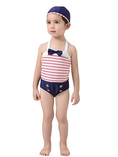 stylesilove Toddler Kids Girl Cute and Fun One-Piece Swimsuit with Hat 2pcs Set Bathing Suit Beach Swimwear