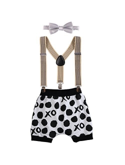 Baby Boys Cake Smash Outfit First Birthday Bloomers Bowtie Adjustable Y Back Suspenders Clothes set