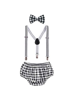 Baby Boys Cake Smash Outfit First Birthday Bloomers Bowtie Adjustable Y Back Suspenders Clothes set